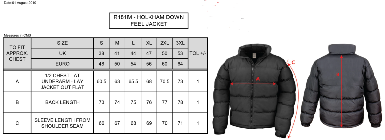 West London Track Holkham Jacket - Mens - Size Guide