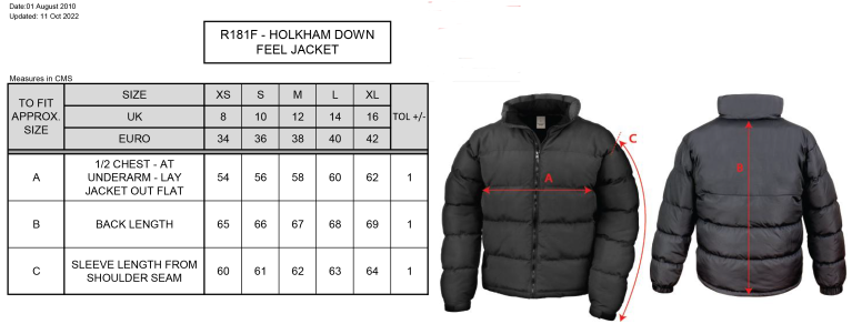 West London Track Holkham Jacket - Womens - Size Guide