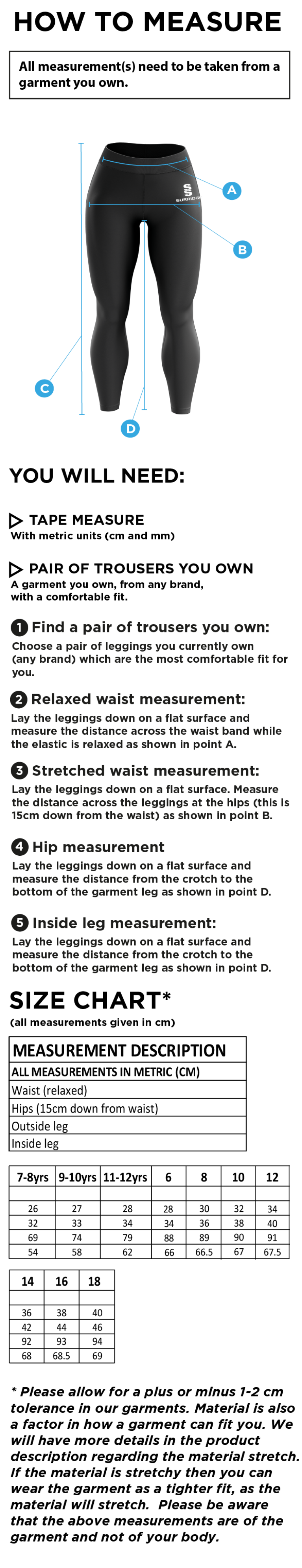 West London Track Leggings - Black - Size Guide