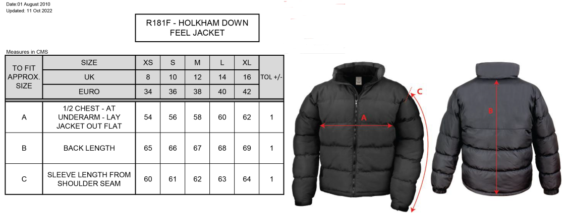 West London Track Holkham Jacket - Womens - Size Guide