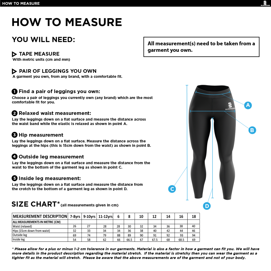 West London Track Leggings - Black - Size Guide