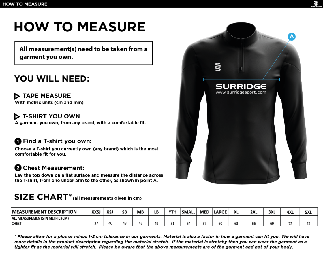 West London Track Dual Performance Top - Black/Red - Size Guide