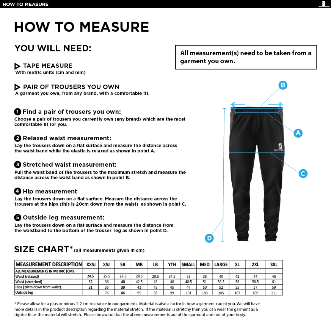 West London Track Tek Slim Pant Black - Size Guide