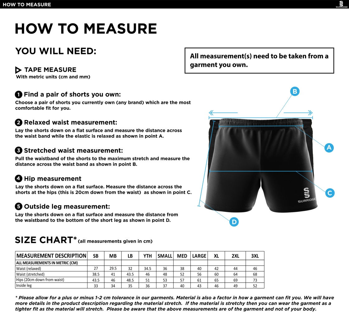 West London Track Dual Short - Black/Red - Size Guide