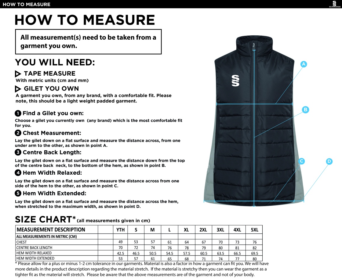 West London Track Padded Bodywarmer - Black - Size Guide