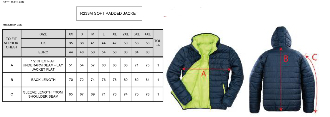 West London Track Soft Padded Jacket - Black - Size Guide