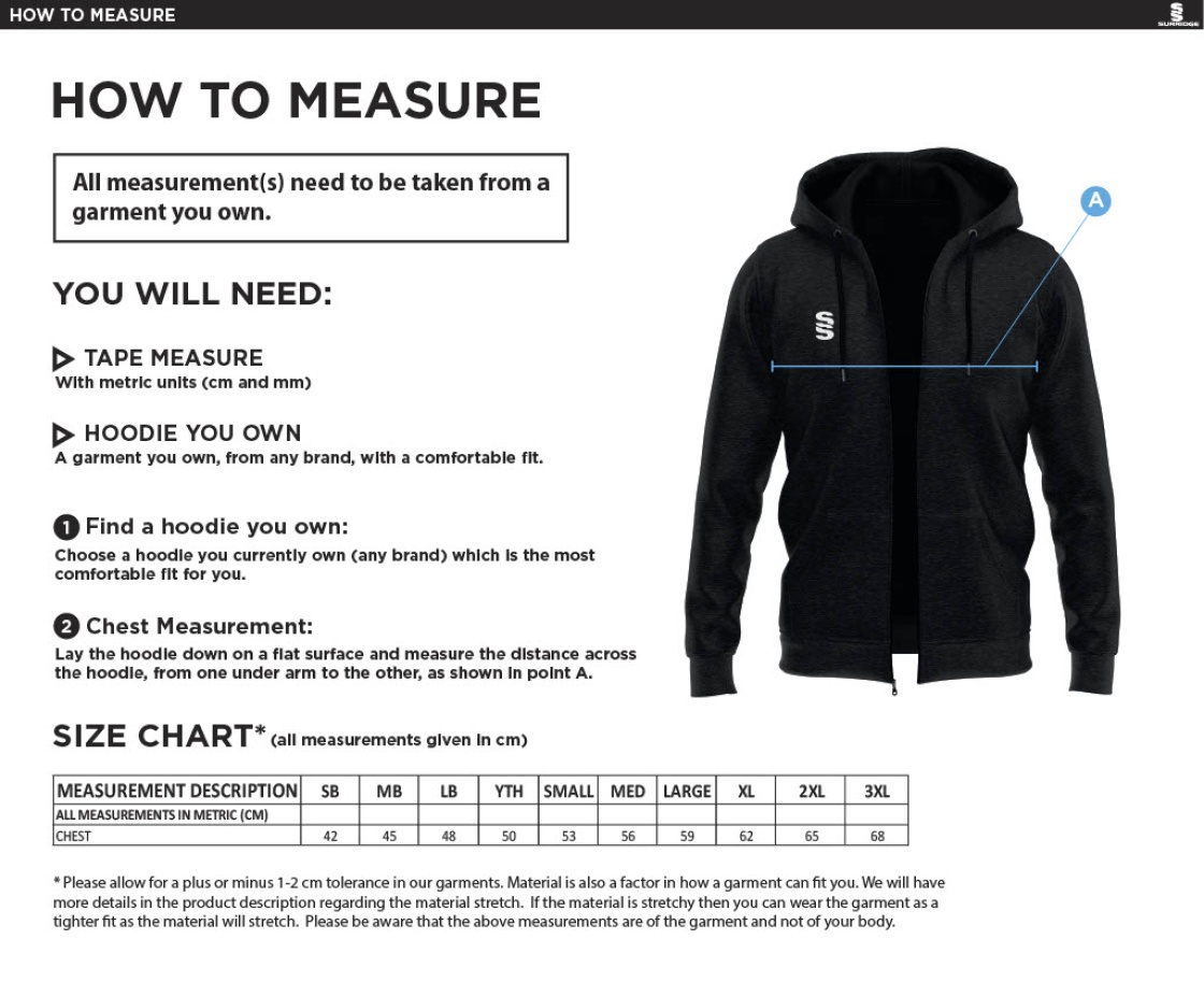 West London Track Dual Full Zip Hoody - Black/Red - Size Guide