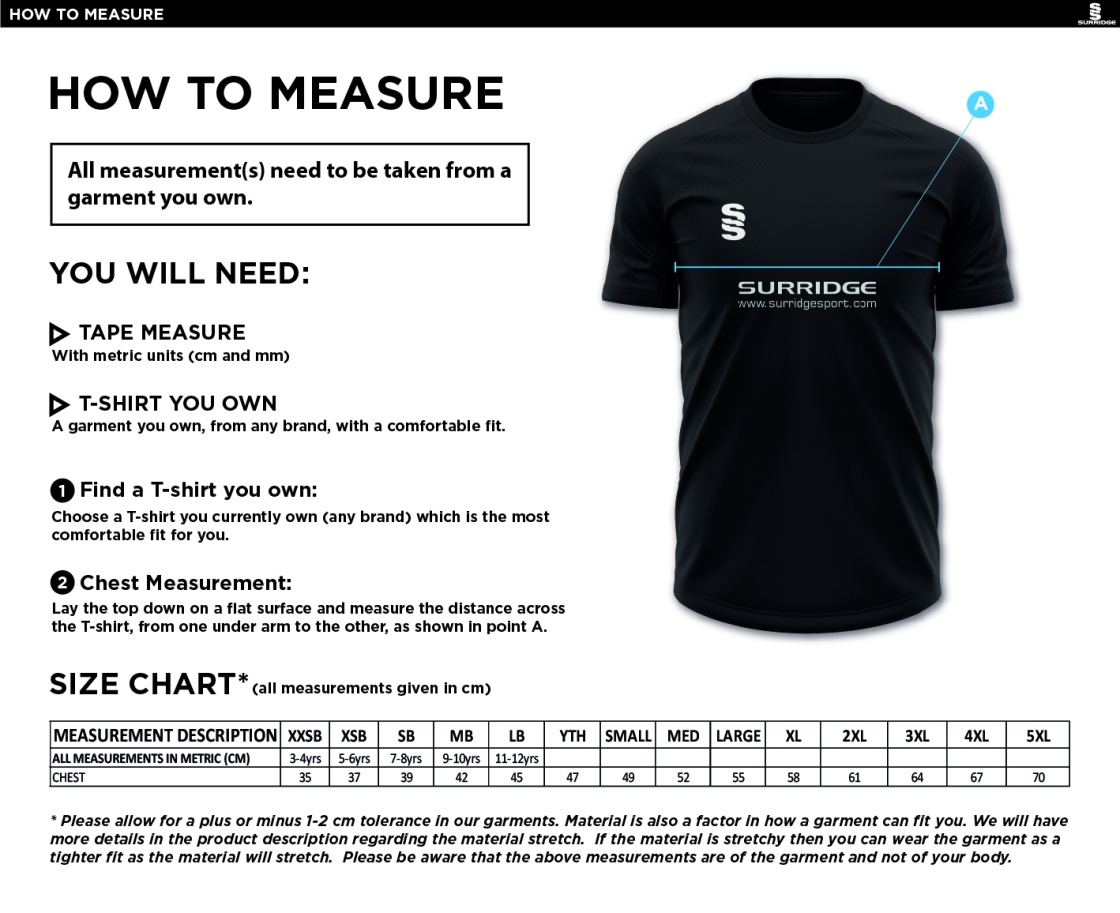 West London Track and Field - Mens Games Shirt - Size Guide